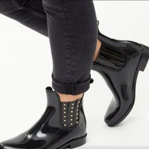 Women's Black Studded Rain Boots